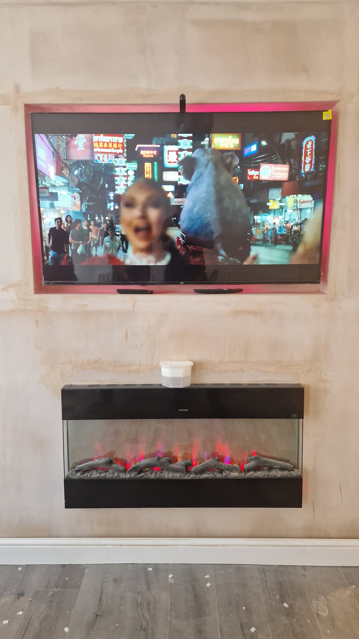 Media wall installation with integrated electrics